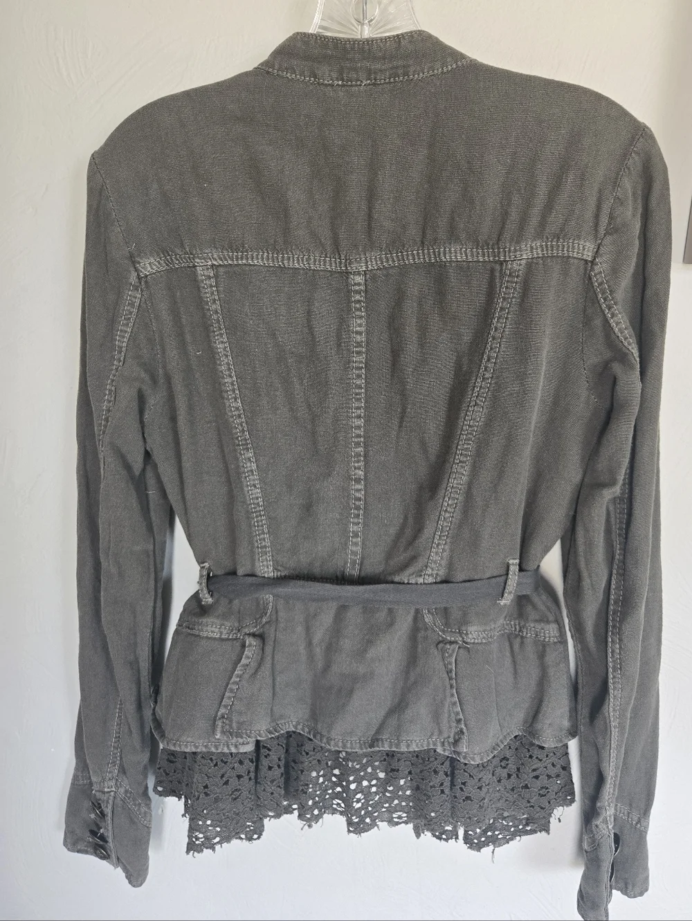 Free People• Emilia Military Utility Jacket with Lace Hem In Bitter Olive.Sz XS - Picture 7 of 16